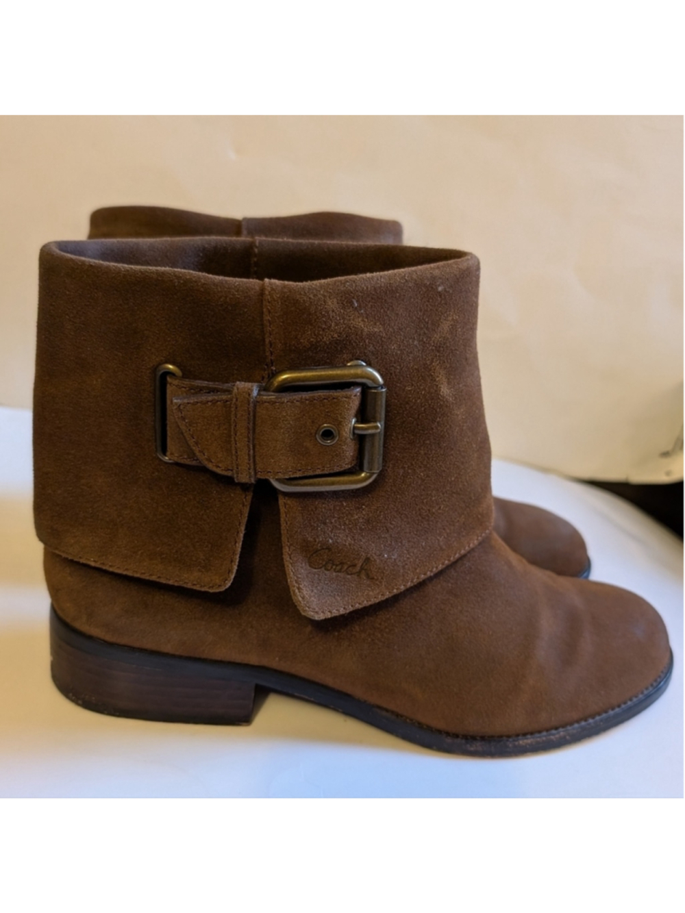Coach Poppy Limited Edition Short Moto Suede Brown Boots Size 10 In EUC